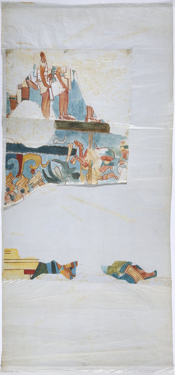 Akwarela na papierze lnianym Narysowanie muralu ze skarbca w dużej komnacie, Casa de Monjas, Chichen Itza, Meksyk (akwarela i kolor nadwozia) autorstwa Adela Breton