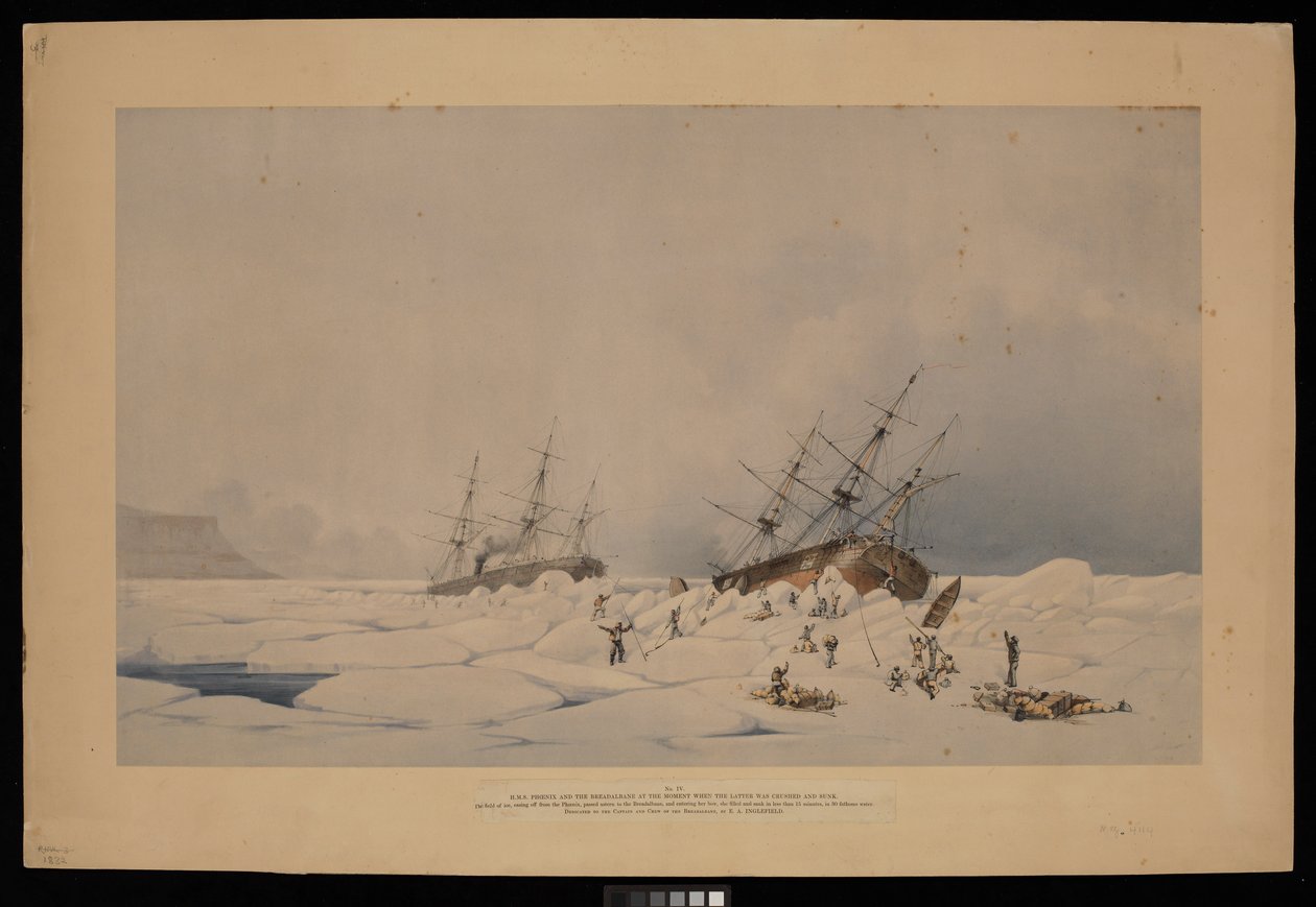 H.M.S. Phoenix i The Breadalbane w chwili, gdy ten ostatni został zmiażdżony i zatopiony... autorstwa Admiral Edward Augustus (after) Inglefield