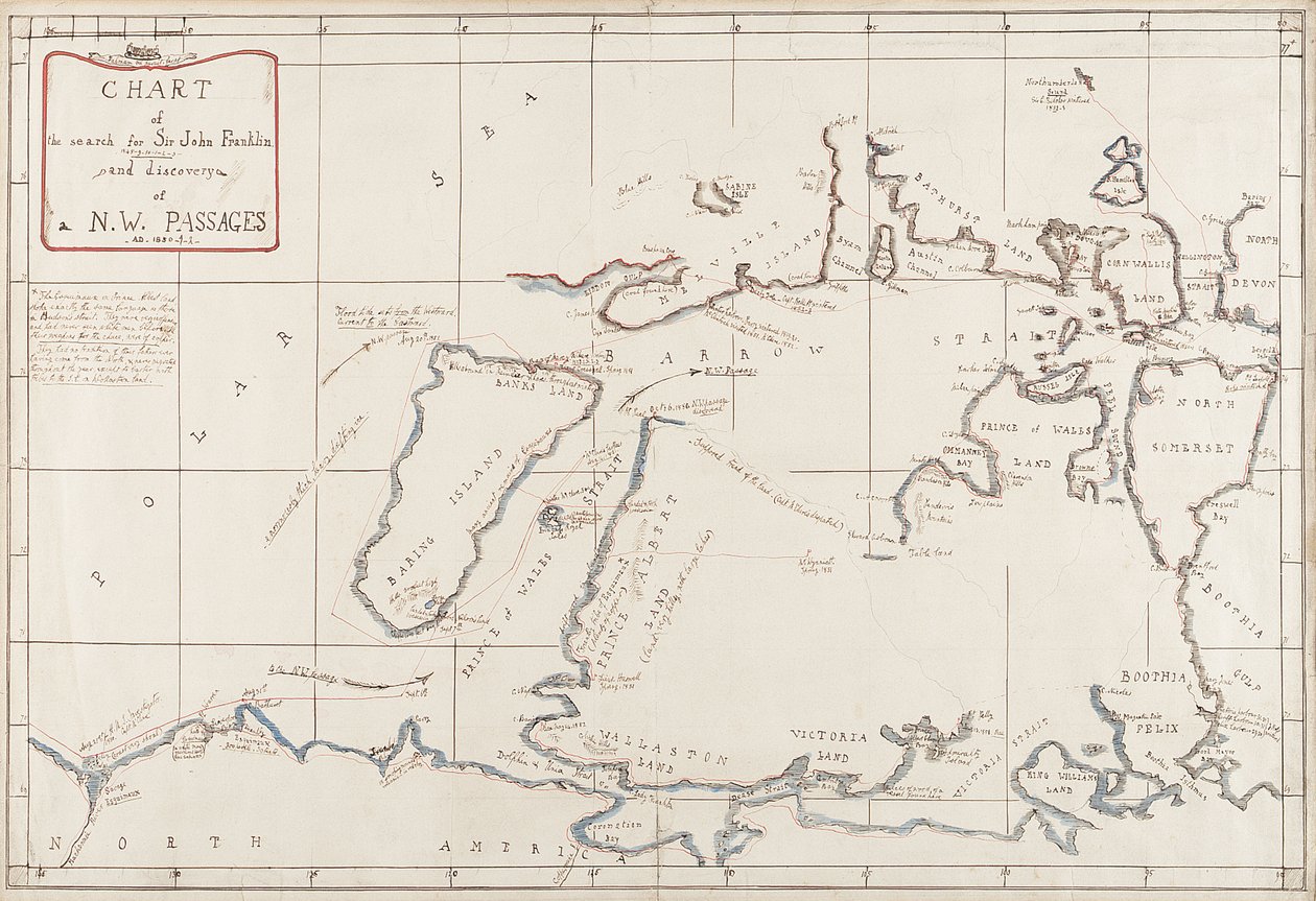Wykres poszukiwań Sir Johna Franklina i odkrycia Przejścia Północno-Zachodniego autorstwa Admiral Edward Augustus Inglefield