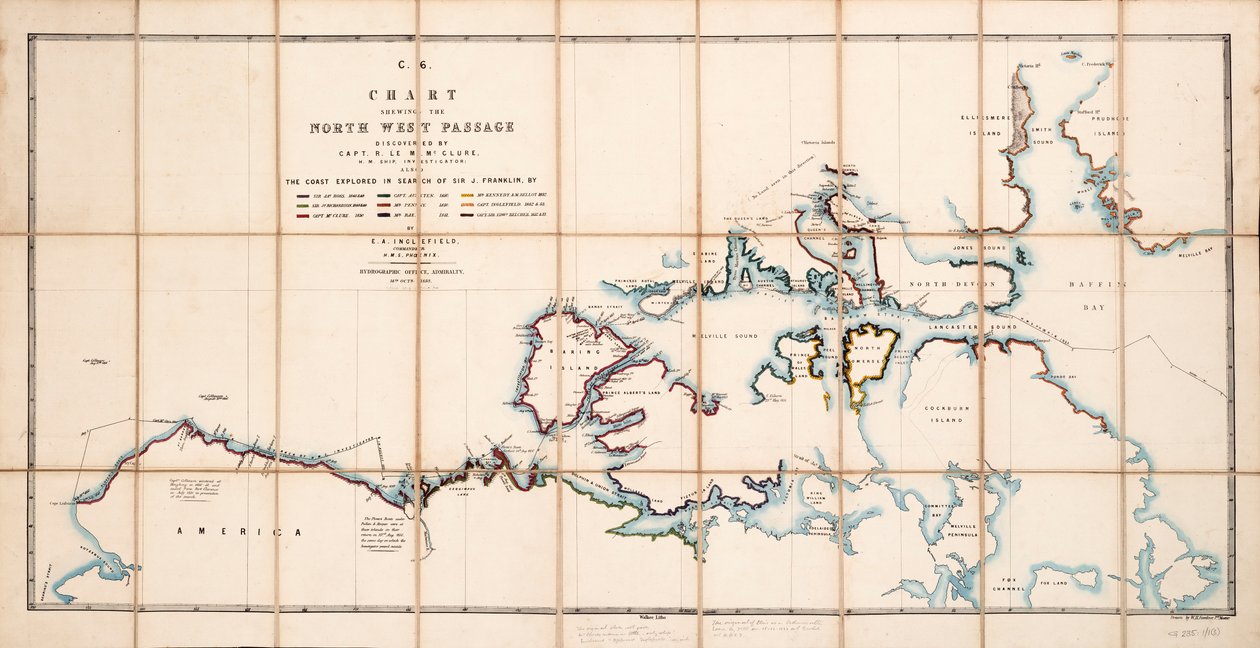 Mapa przedstawiająca Przejście Północno-Zachodnie odkryte przez kapitana R. Le M. McClure