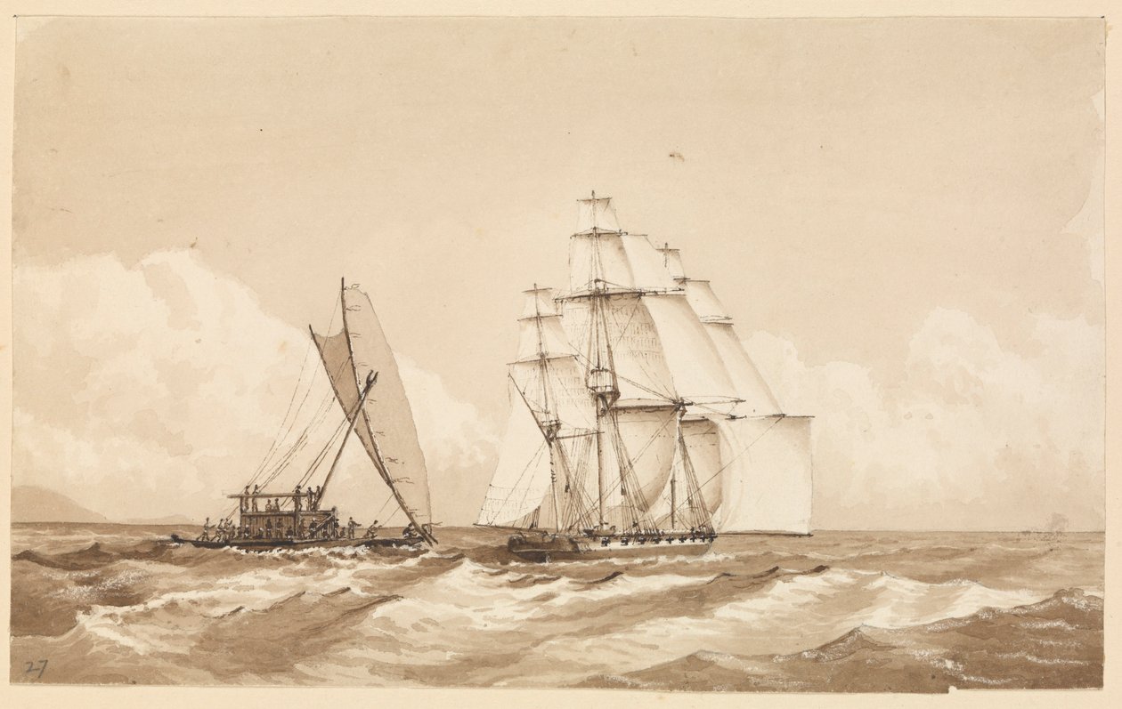 Podwójny kajak u wybrzeży Moalu, Wyspy Feejee, 26 września 1849 r. [Fidżi] autorstwa Admiral Sir Edward Gennys Fanshawe