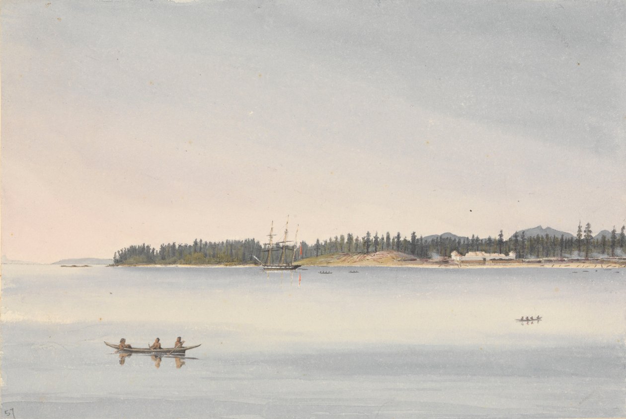 "Fort Rupert, Beaver Harbour, wyspa Vancouver, 23 lipca 1851 [Kanada]". autorstwa Admiral Sir Edward Gennys Fanshawe