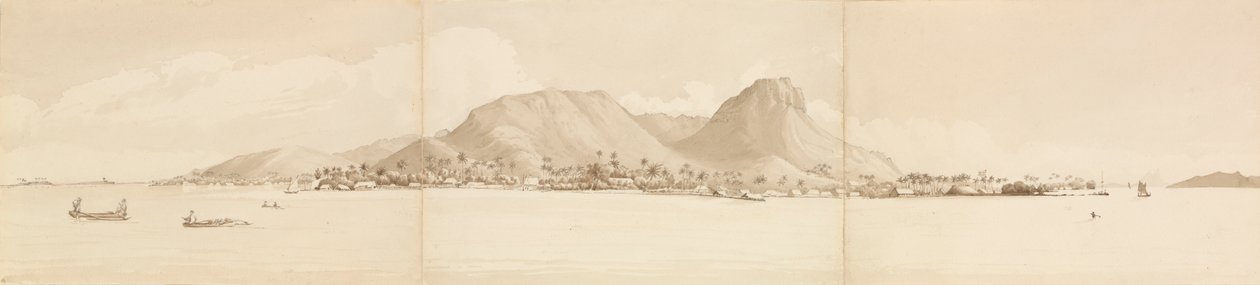 "Panorama Raiatea, 1 września 1849. Tahaa po prawej [Wyspy Towarzystwa] autorstwa Admiral Sir Edward Gennys Fanshawe