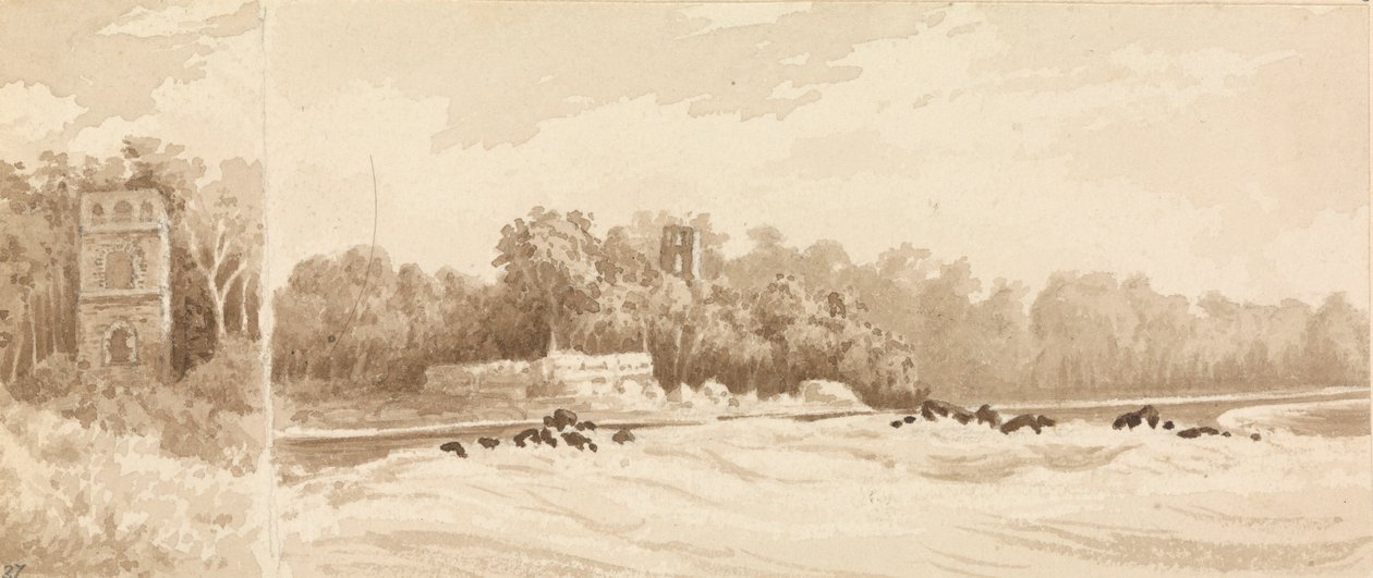 "Zrujnowana wieża w miejscu starego miasta Panama, zniszczona przez Morgana Korsarza w 1670 r., marzec 1850 r. autorstwa Admiral Sir Edward Gennys Fanshawe