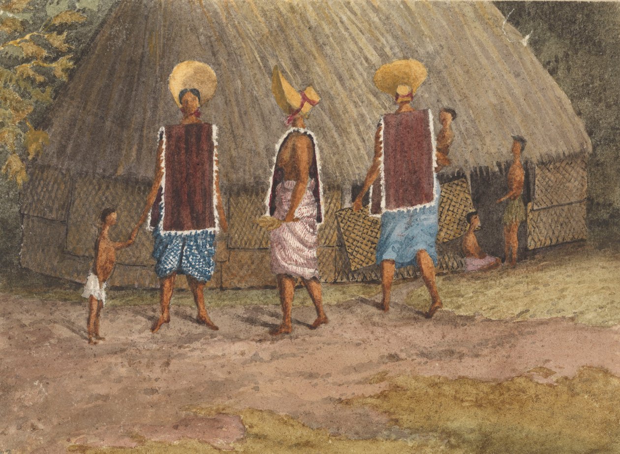 Niedzielne maski na Wyspach Nawigatorów (Samoa), zatoka Apia, 14 września 1849 r. (akwarela) autorstwa Admiral Sir Edward Gennys Fanshawe