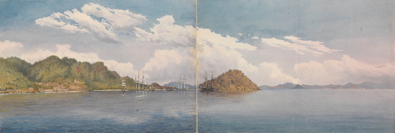 Taboga, Zatoka Panamska - wyspy Perico, wzgórze nad Panamą itp. w oddali, marzec 1850 (akwarela) autorstwa Admiral Sir Edward Gennys Fanshawe
