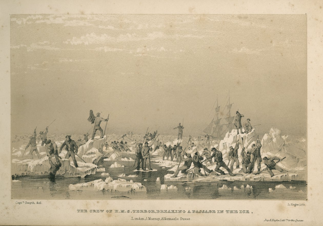 Załoga H.M.S. Terror, niszczenie przejścia w lodzie autorstwa Admiral William Henry Smyth