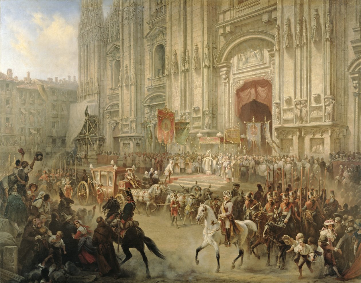 Uroczyste przyjęcie feldmarszałka Aleksandra Suworowa w Mediolanie w kwietniu 1799 r. ok. 1850 r. autorstwa Adolf Jossifowitsch Charlemagne