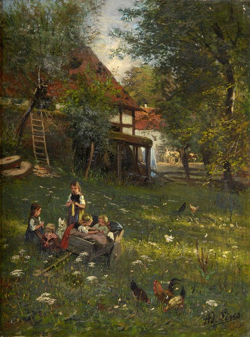 Dzieci bawiące się w Schwalm autorstwa Adolf Lins