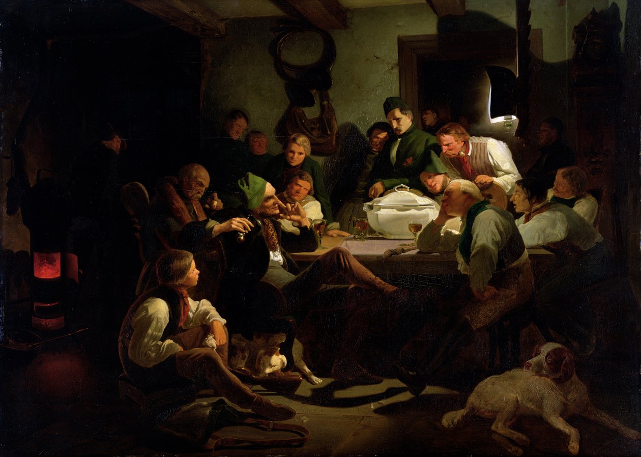 Munchhausen opowiada swoje myśliwskie opowieści, 1842 autorstwa Adolf Schrodter