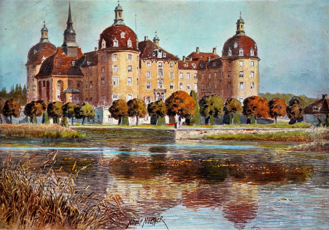 Widok zamku Moritzbourg Grafiki Adolphe Nother (1855-?) XIX-wieczny Paryż, sztuka dekoracyjna autorstwa Adolf Noether