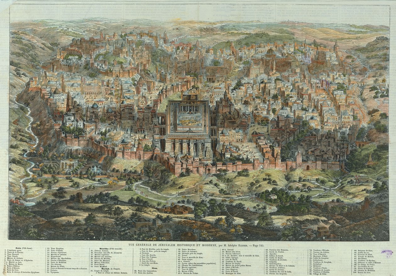 Mapa Jerozolimy Ogólny widok historycznej i współczesnej Jerozolimy, ok. 1862 r autorstwa Adolf Eltzner