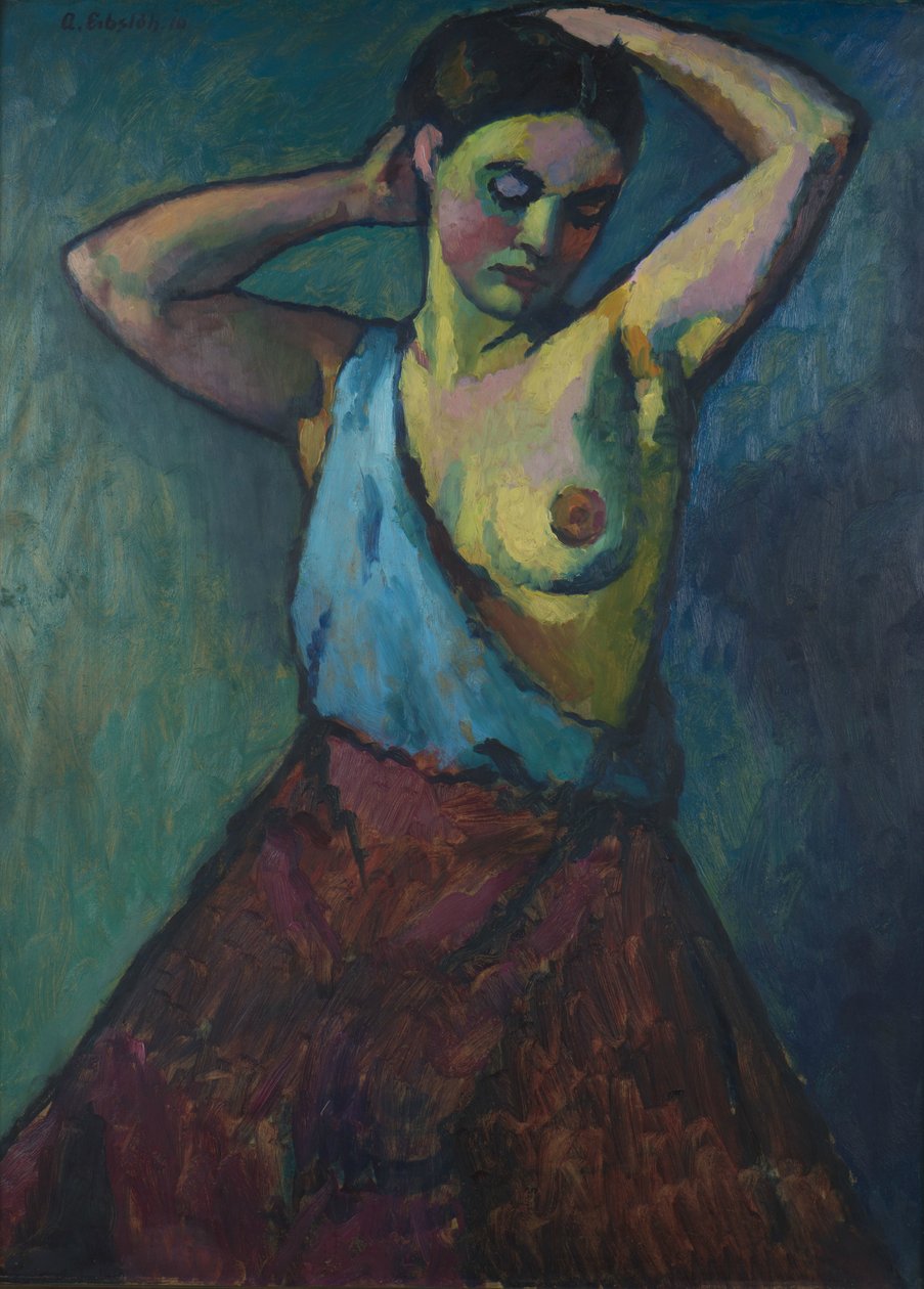 Dziewczyna w czerwonej spódnicy, 1910. autorstwa Adolf Erbslöh
