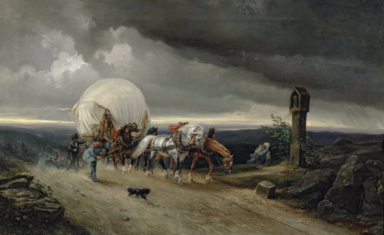 Konie ciągnące wózki na wzgórze, 1856 autorstwa Adolf Friedrich