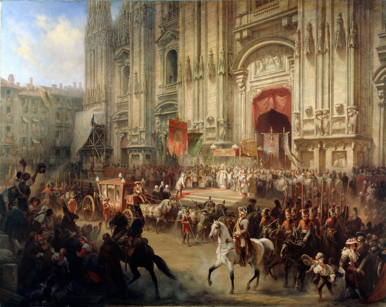 Uroczyste przyjęcie feldmarszałka Aleksandra Suworowa w Mediolanie w kwietniu 1799, 1850 autorstwa Adolf Jossifowitsch Charlemagne