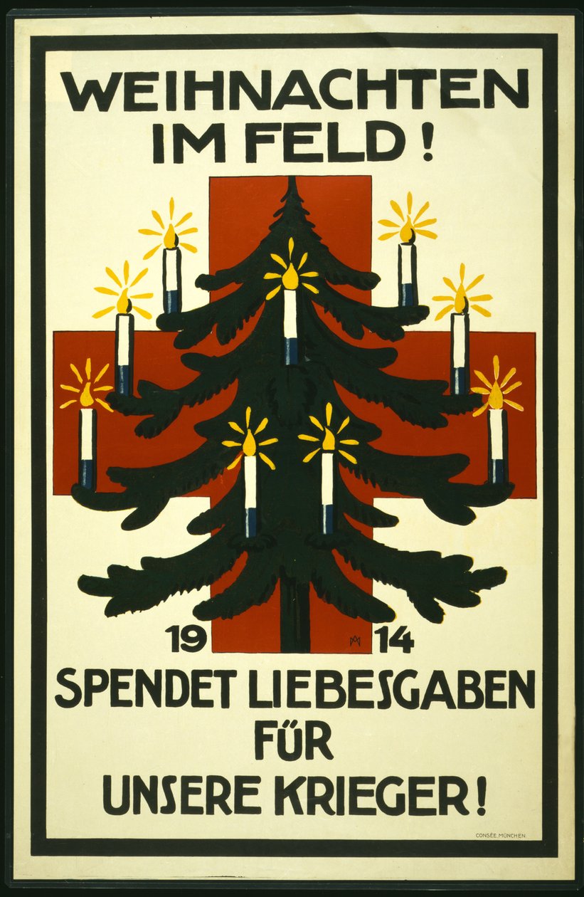 Świąteczna kampania Niemieckiego Czerwonego Krzyża z prośbą o paczki dla żołnierzy na froncie, pub. Monachium autorstwa Adolf Munzer