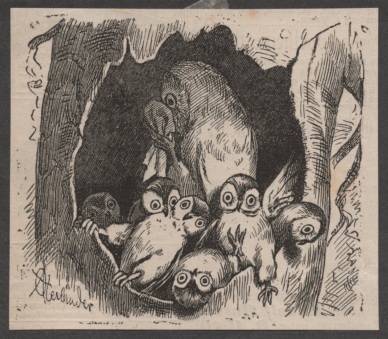 Sowa z młodymi, ok. 1890 r. (szybki wydruk) autorstwa Adolf Oberländer