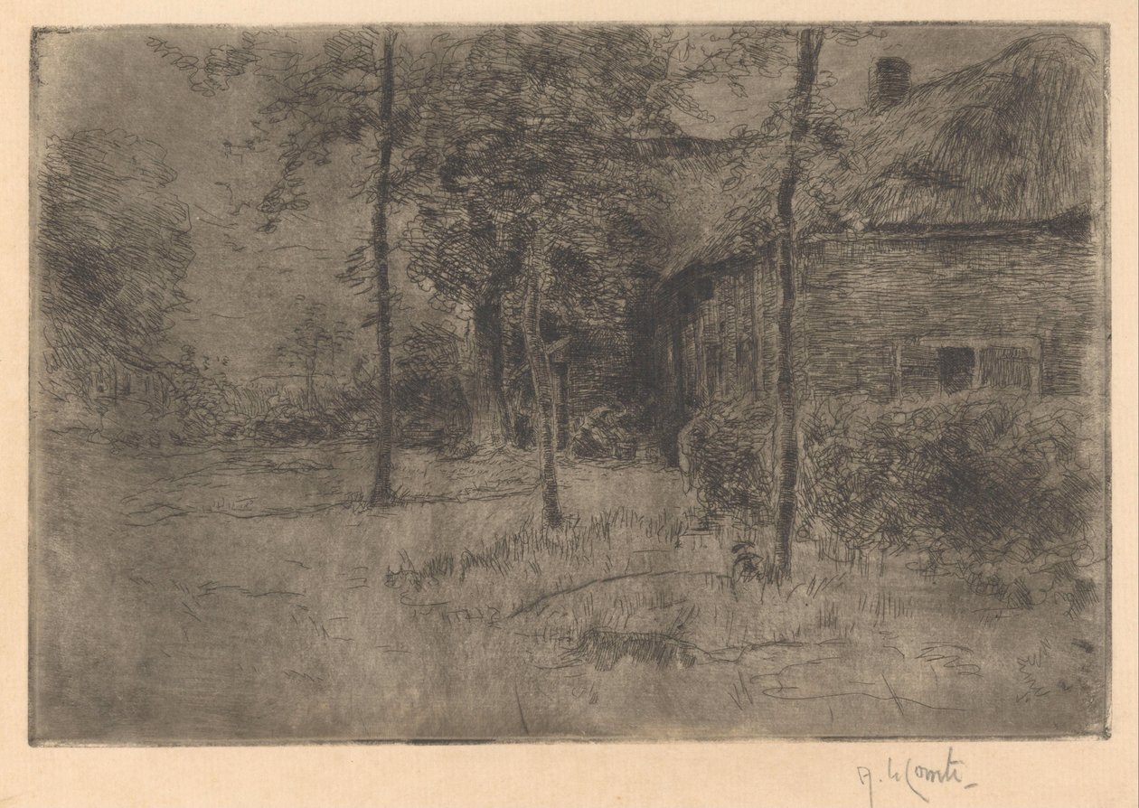 Dom kryty strzechą autorstwa Adolf le Comte (signed by artist)