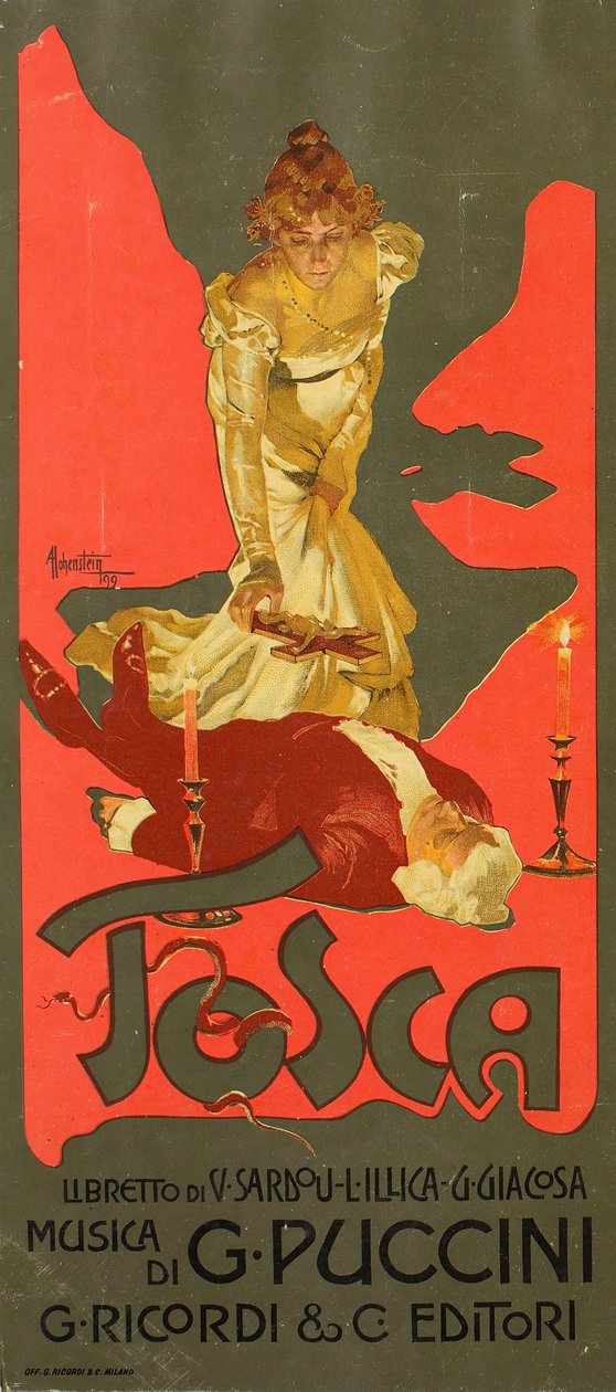 Plakat do Opery Tosca G. Pucciniego, 1899. autorstwa Adolfo Hohenstein