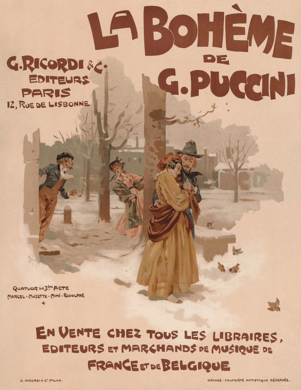 Plakat do opery La Bohème Giacomo Pucciniego, 1895. autorstwa Adolfo Hohenstein