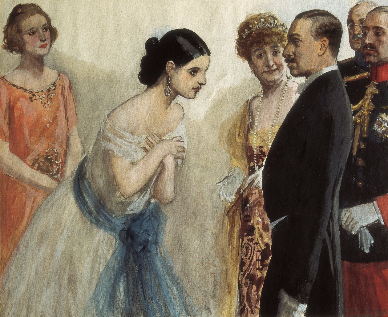 Prezentacja damy Alfonsowi (Alfonsowi) XIII Hiszpanii (1886-1941). Obraz Adolfo Lozano Sidro (1872-1935), olej na płótnie. Prywatna kolekcja. autorstwa Adolfo Lozano Sidro