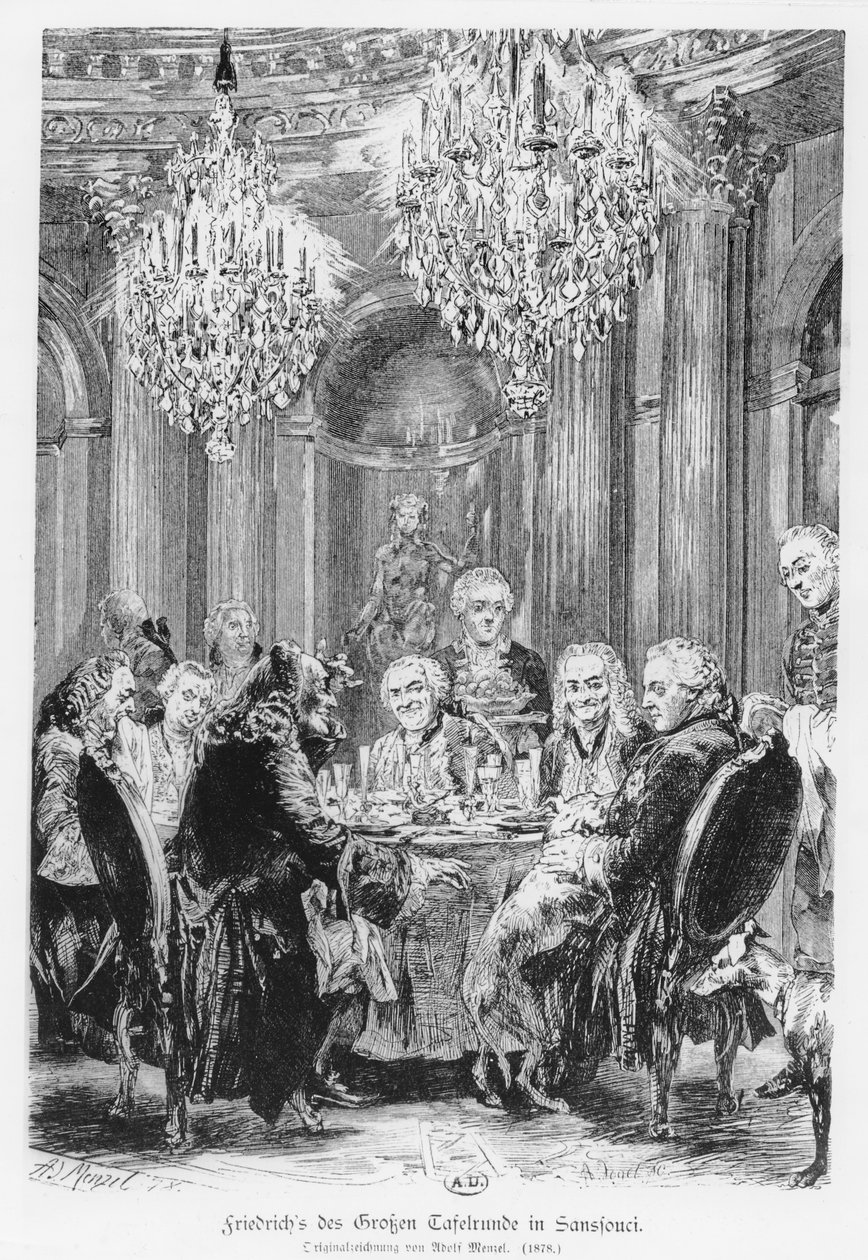 Wolter siedzący obok króla Fryderyka II w Château de Sans Souci, Poczdam, Niemcy, 1878 autorstwa Adolph Menzel