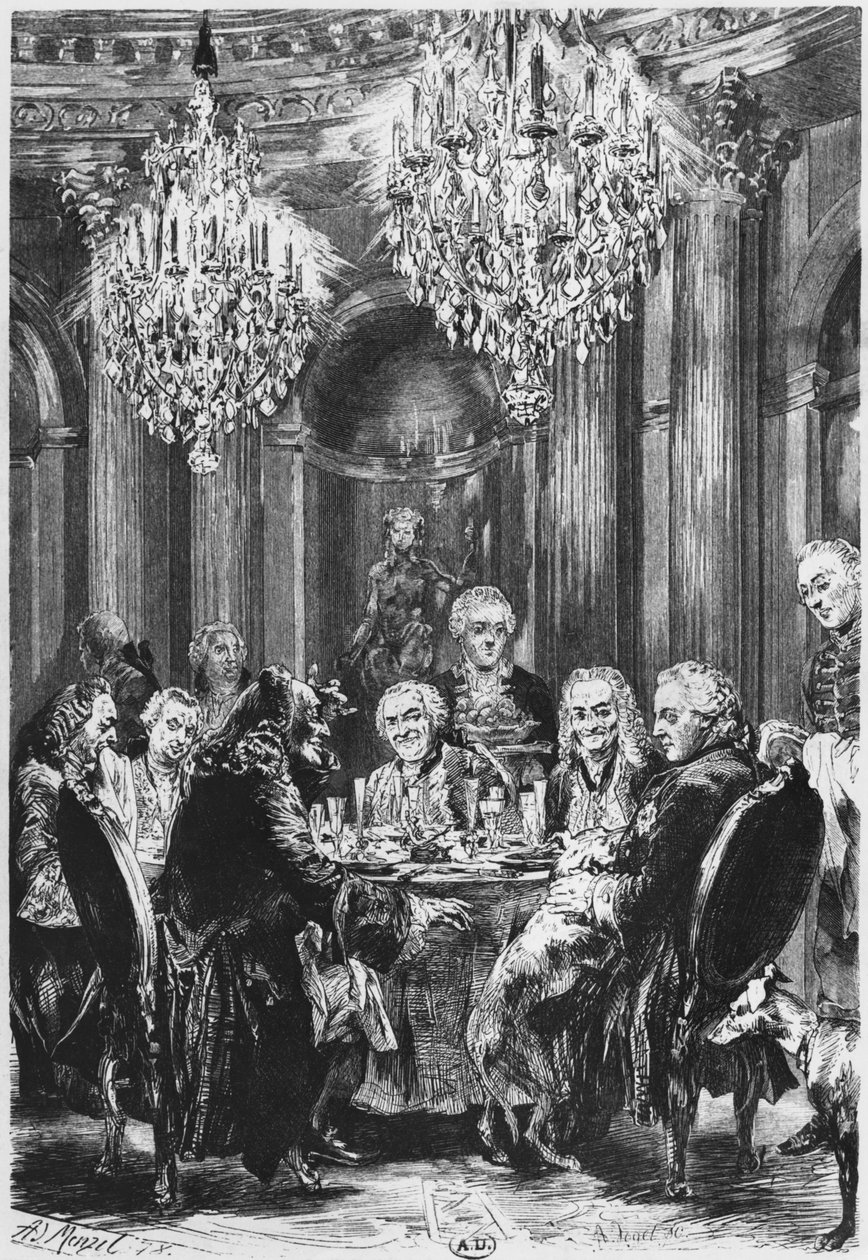 Wolter z królem pruskim Fryderykiem II (1712-86) w Sanssouci koło Poczdamu, 1878 autorstwa Adolph Menzel