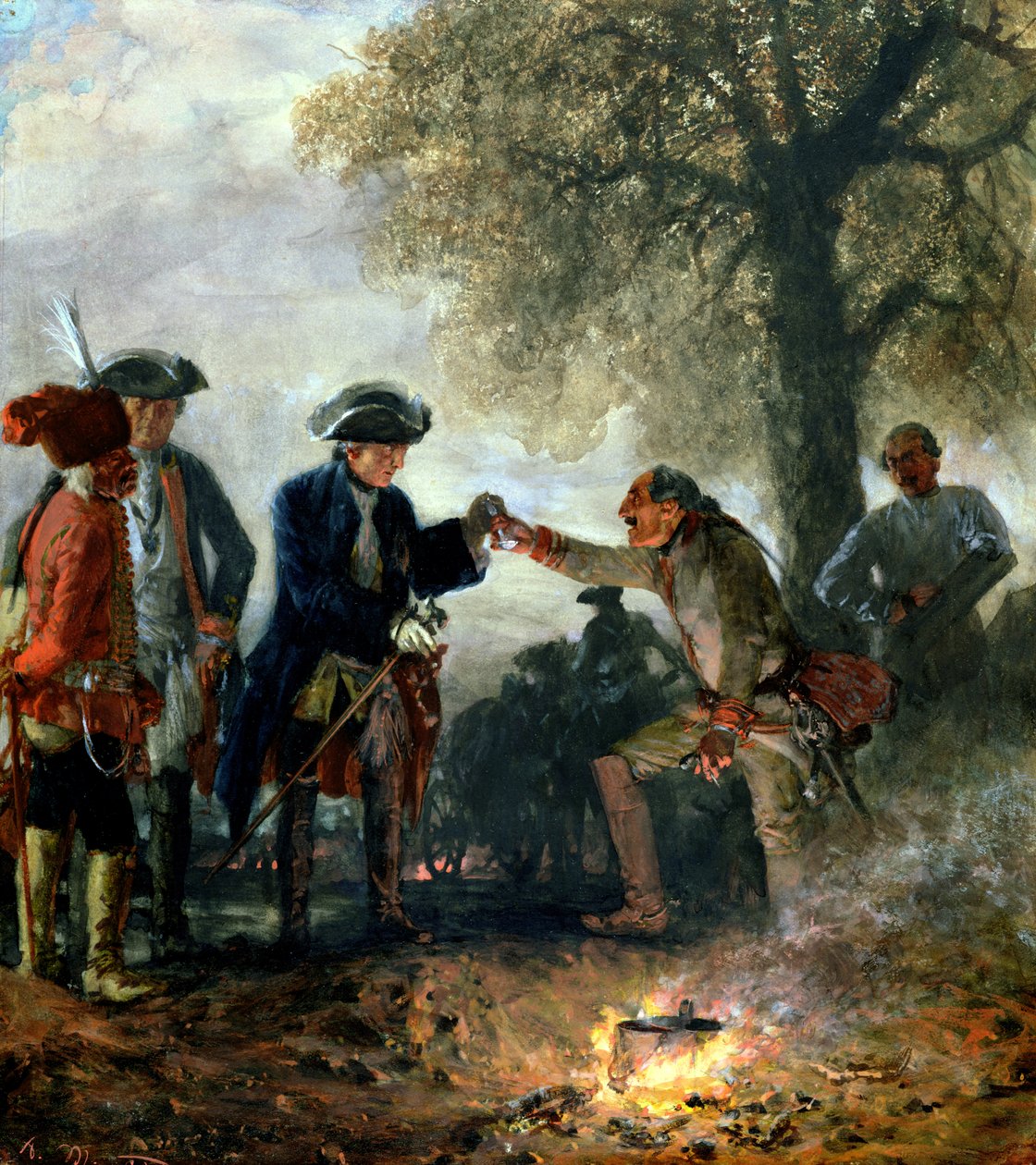 Fryderyk Wielki (1744-97) z Zietenem w obozie, 1852 autorstwa Adolph Menzel