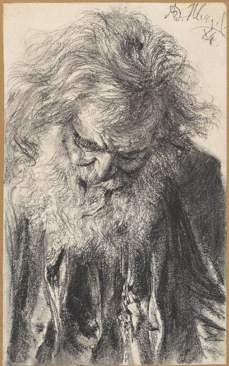 Połowa długości brodatego starca z pochyloną głową autorstwa Adolph Menzel
