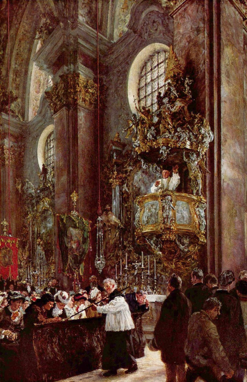 Kazanie na ambonie w kościele parafialnym w Innsbrucku autorstwa Adolph Menzel