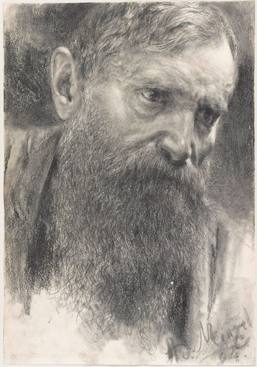 Głowa mężczyzny z pełną brodą autorstwa Adolph Menzel