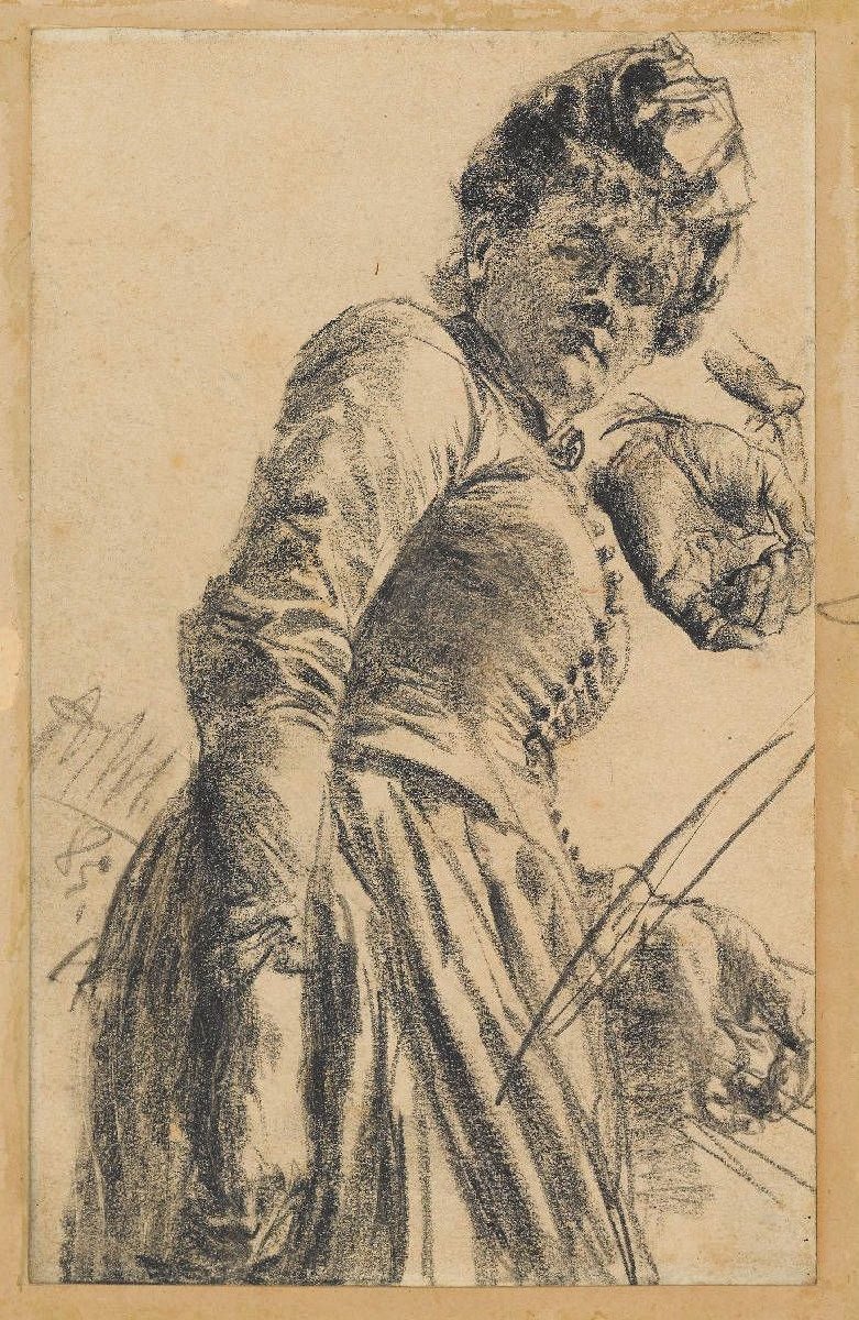 Studium modelowe kobiety w kapeluszu autorstwa Adolph Menzel