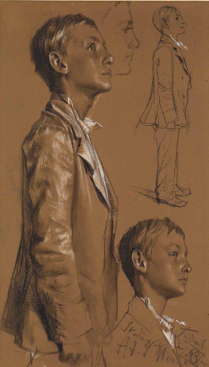 Studium modelowe oparte na stojącym młodym mężczyźnie autorstwa Adolph Menzel