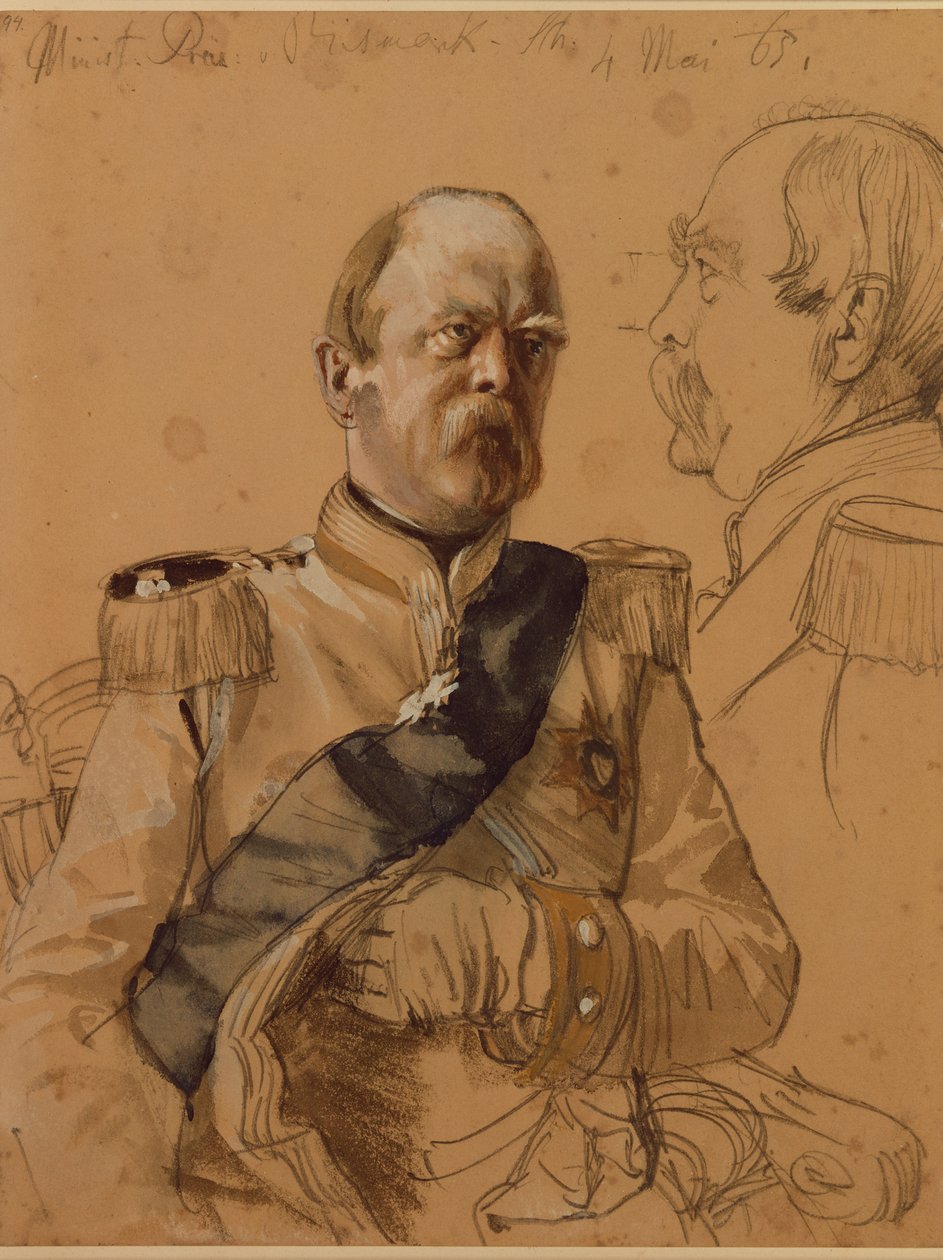 Książę Otto von Bismarck, 1865 (ołówek i pranie na papierze) autorstwa Adolph Menzel