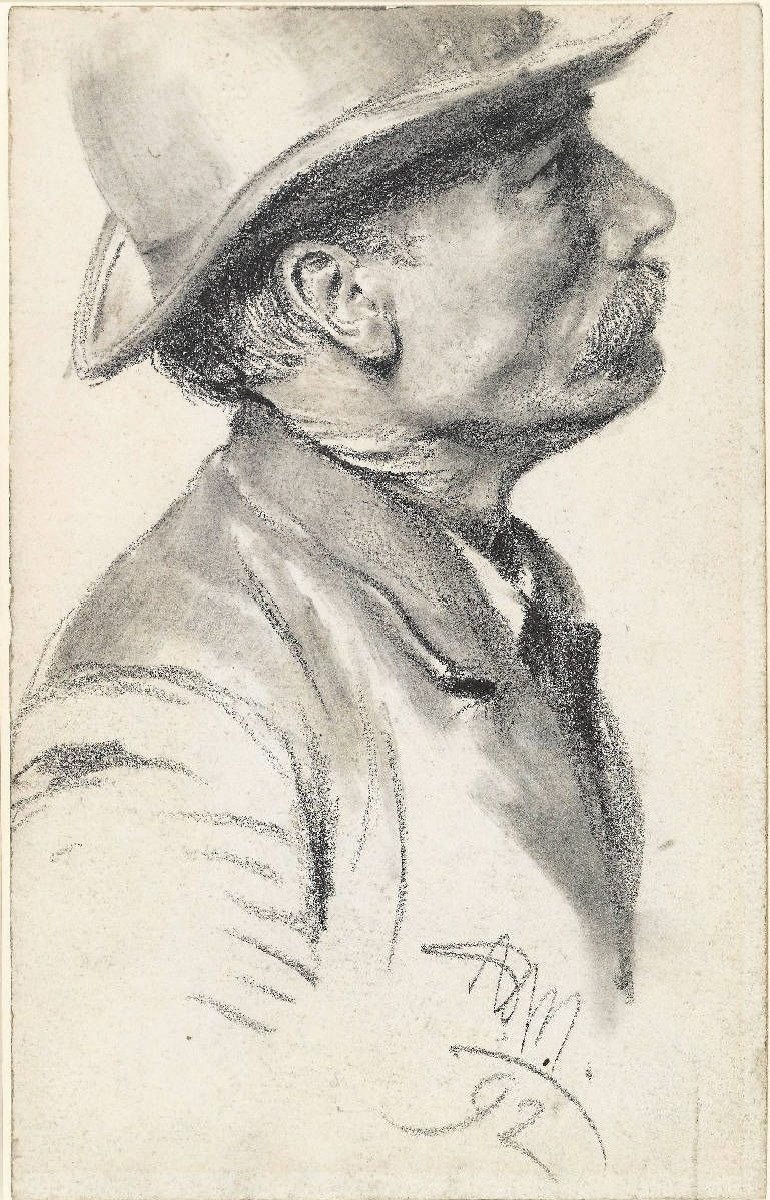 Wąsaty mężczyzna w kapeluszu autorstwa Adolph Menzel