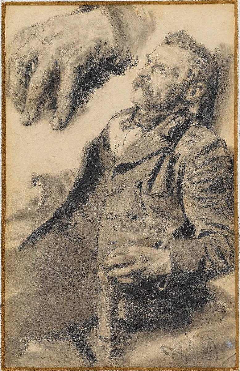 Badanie siedzącego mężczyzny, badanie lewej ręki nad lewą autorstwa Adolph Menzel