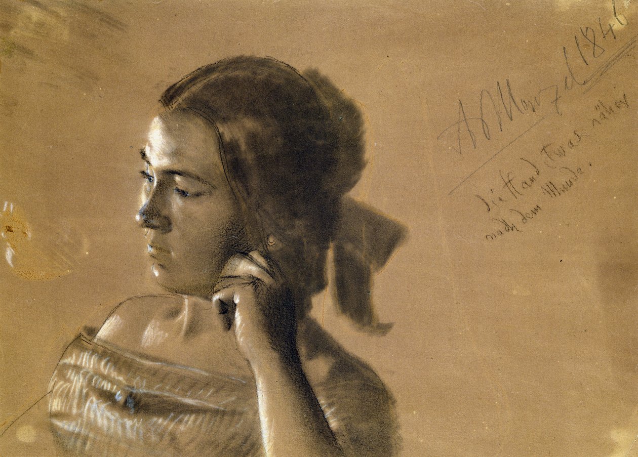 Studium do portretu pani Von Maercker, 1846 (kreda i węgiel na papierze) autorstwa Adolph Menzel