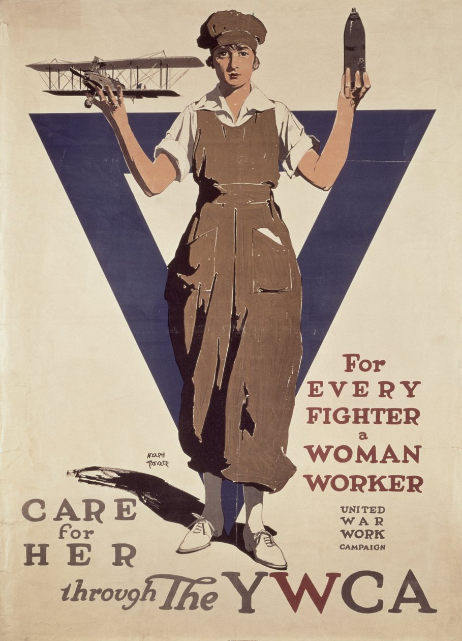 For Every Fighter a Woman Worker, plakat propagandowy YWCA z I wojny światowej autorstwa Adolph Treidler