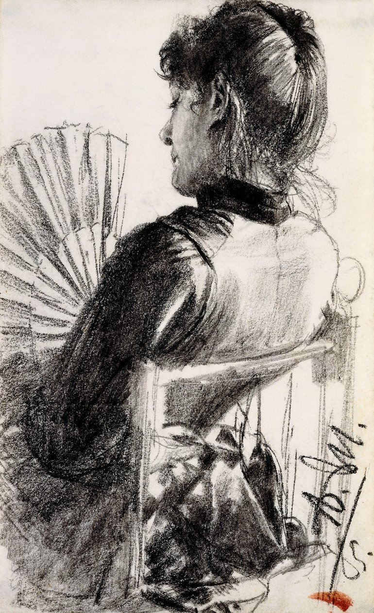 Dama z wachlarzem, 1885 autorstwa Adolph Menzel