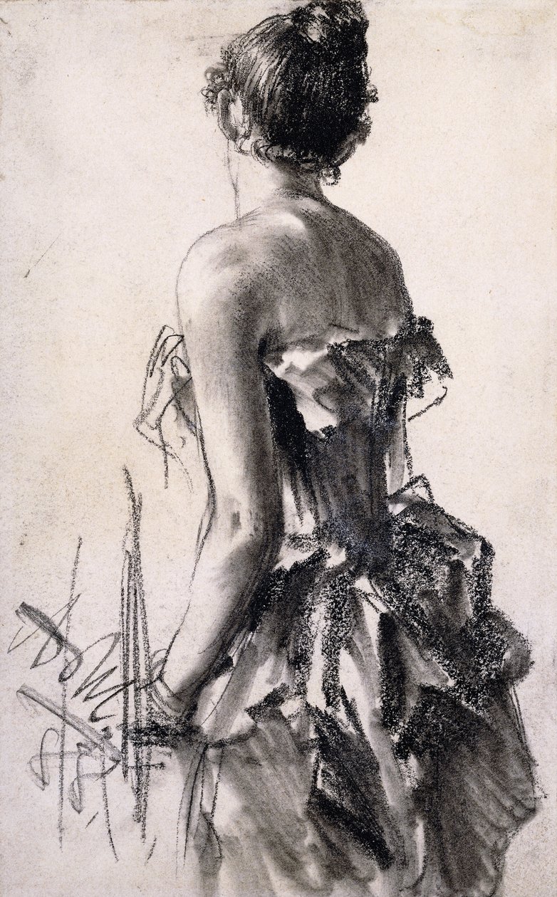 widok z tyłu kobiety; Tylny widok damy, 1888 autorstwa Adolph Menzel
