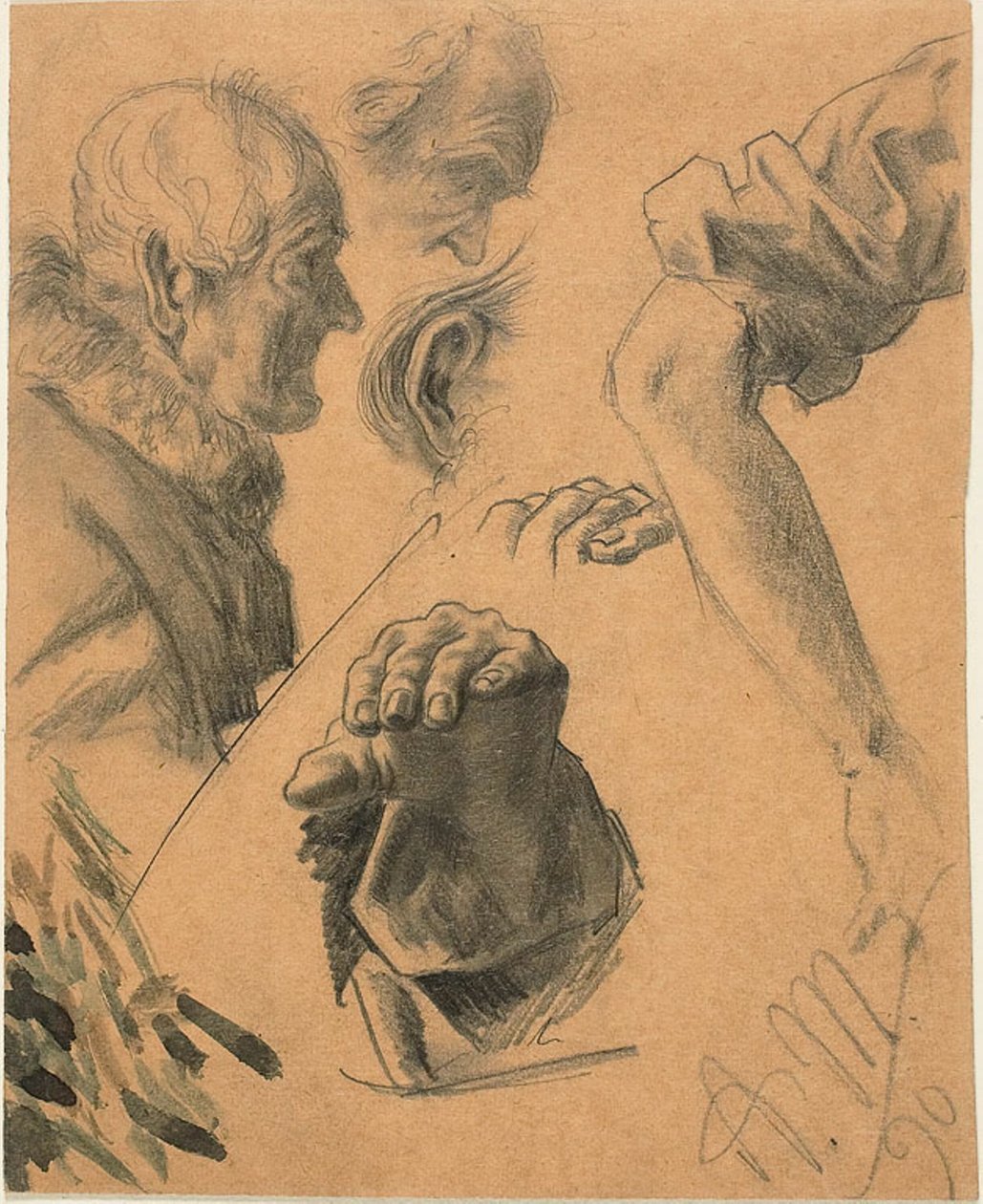 Szkice rąk, ramion i głów autorstwa Adolph Menzel