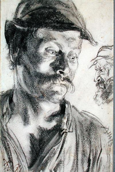 Study for The Ironmongers (węgiel na papierze) autorstwa Adolph Menzel