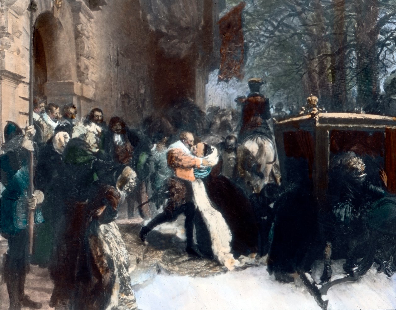 Król szwedzki Gustaw Adolf wita swoją żonę, Marię Eleonorę Brandenburską (obraz) autorstwa Adolph Friedrich Erdmann von Menzel