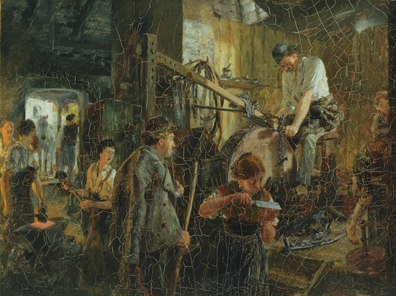 Szlifierka do noży w kuźni w Hofgastein, 1881 r. autorstwa Adolph Menzel