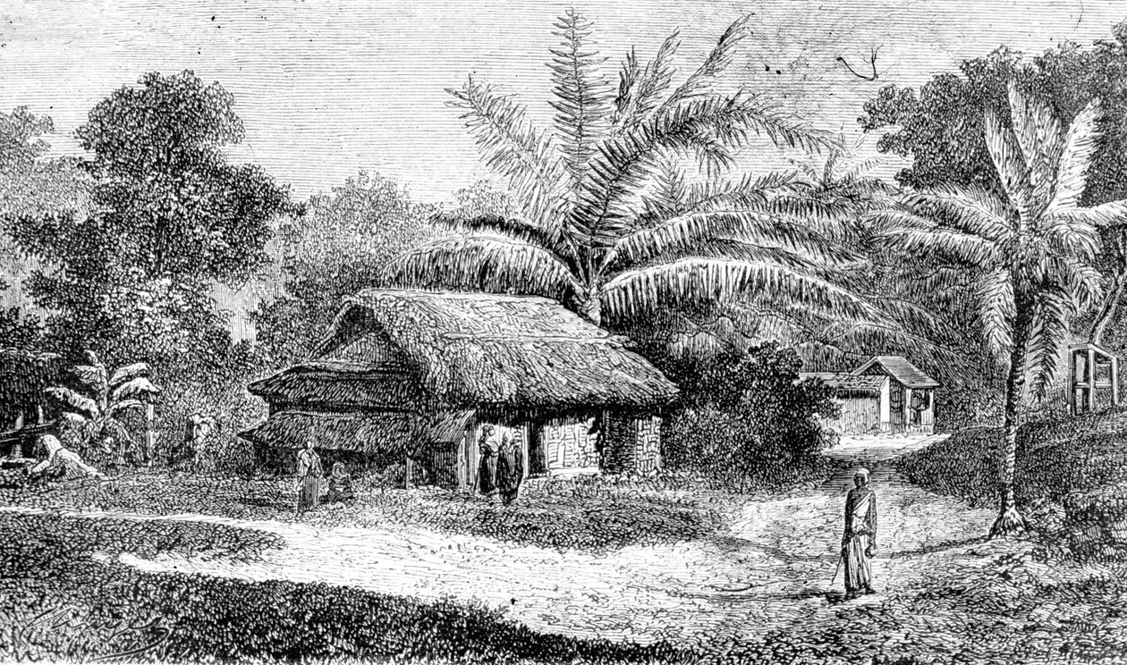 Wioska w dolinie Colombo, Sri Lanka (grawerowanie) autorstwa Adolph Hermann & Robert (after) Schlagintweit