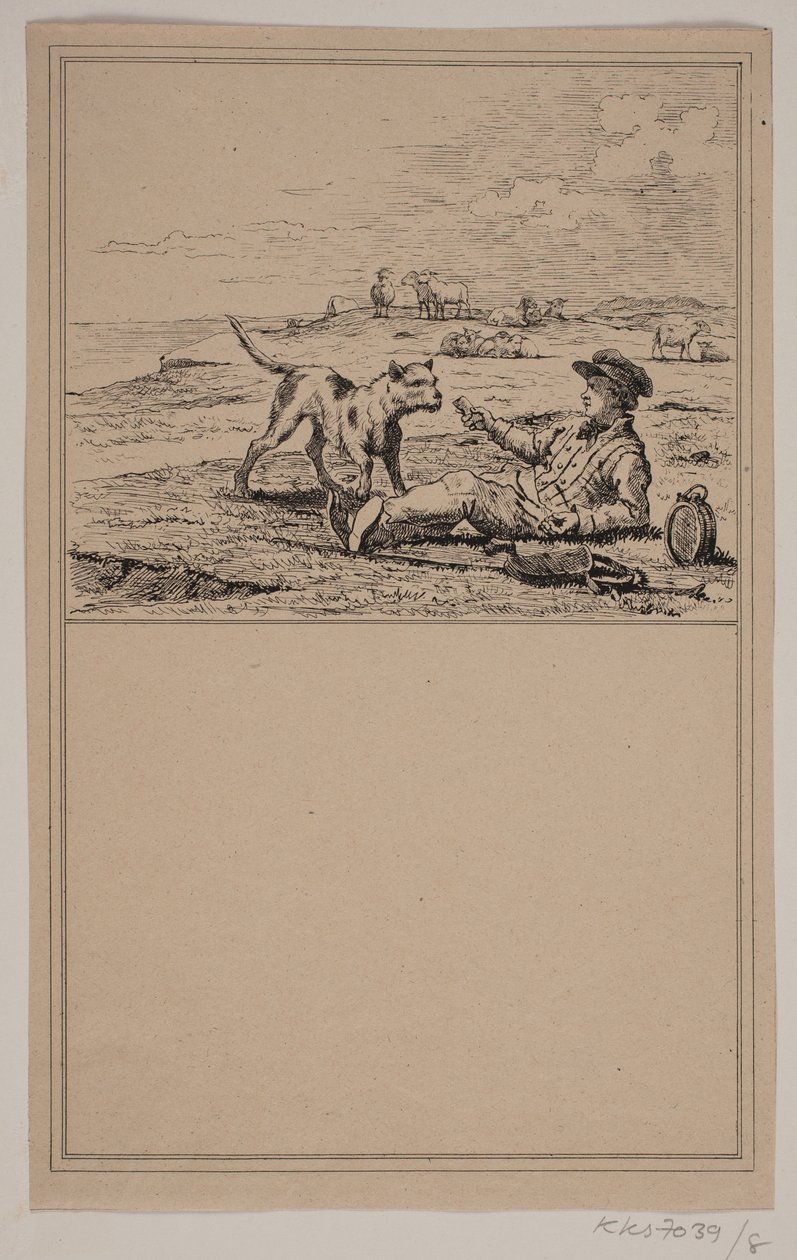 Pasterz i pies. Nie. 7 w Chr. Winther i M. Rørbye, „25 obrazków dla małych dzieci” autorstwa Johan Adolph Kittendorff