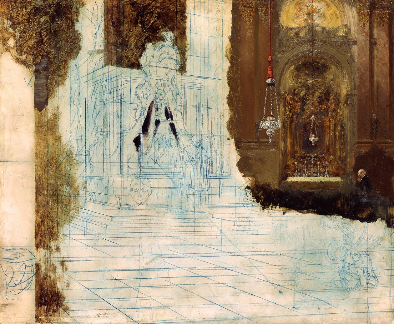 Ołtarz w kościele barokowym. Niedokończony autorstwa Adolph Menzel
