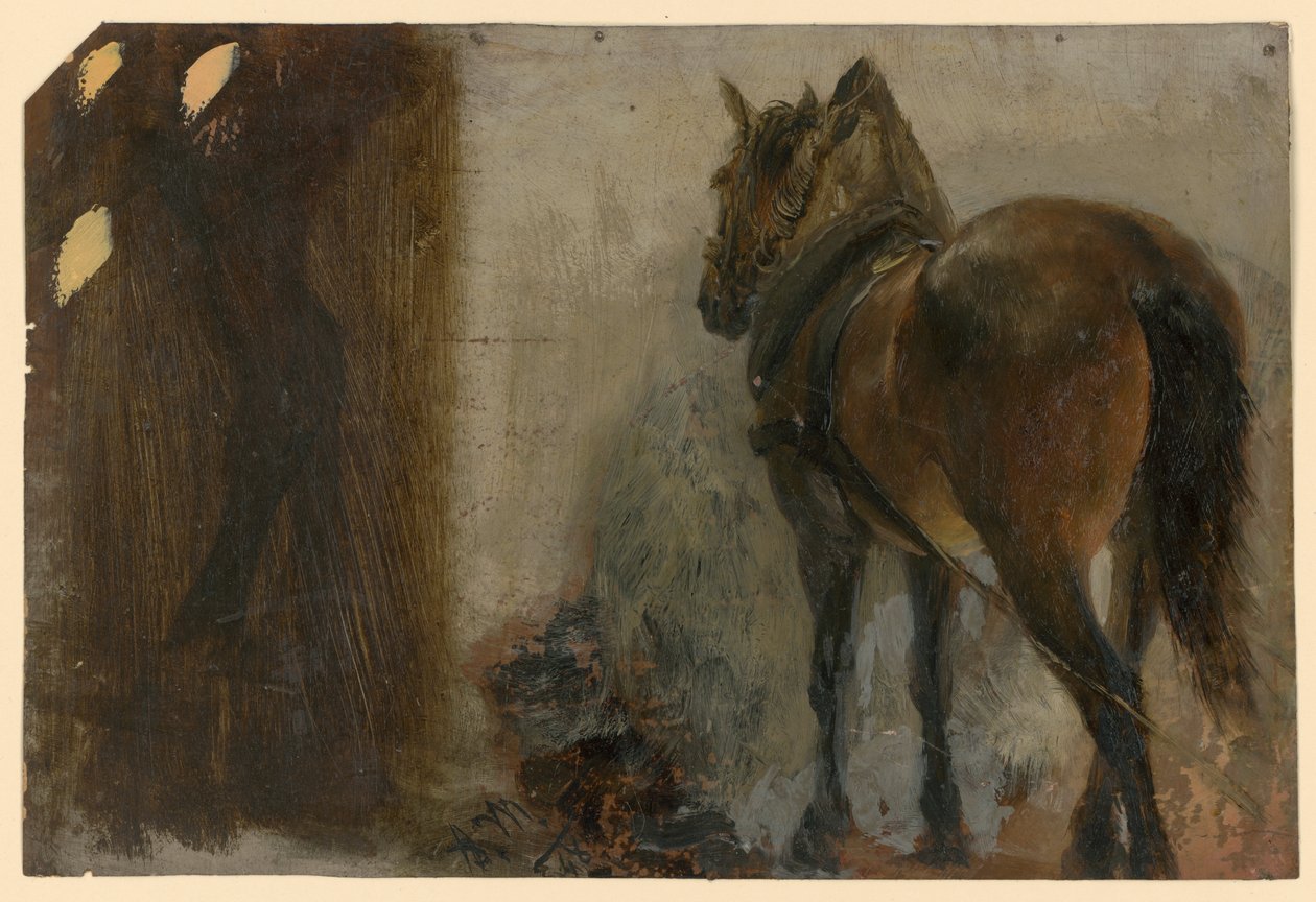 Zaprzęgnięty koń autorstwa Adolph Menzel
