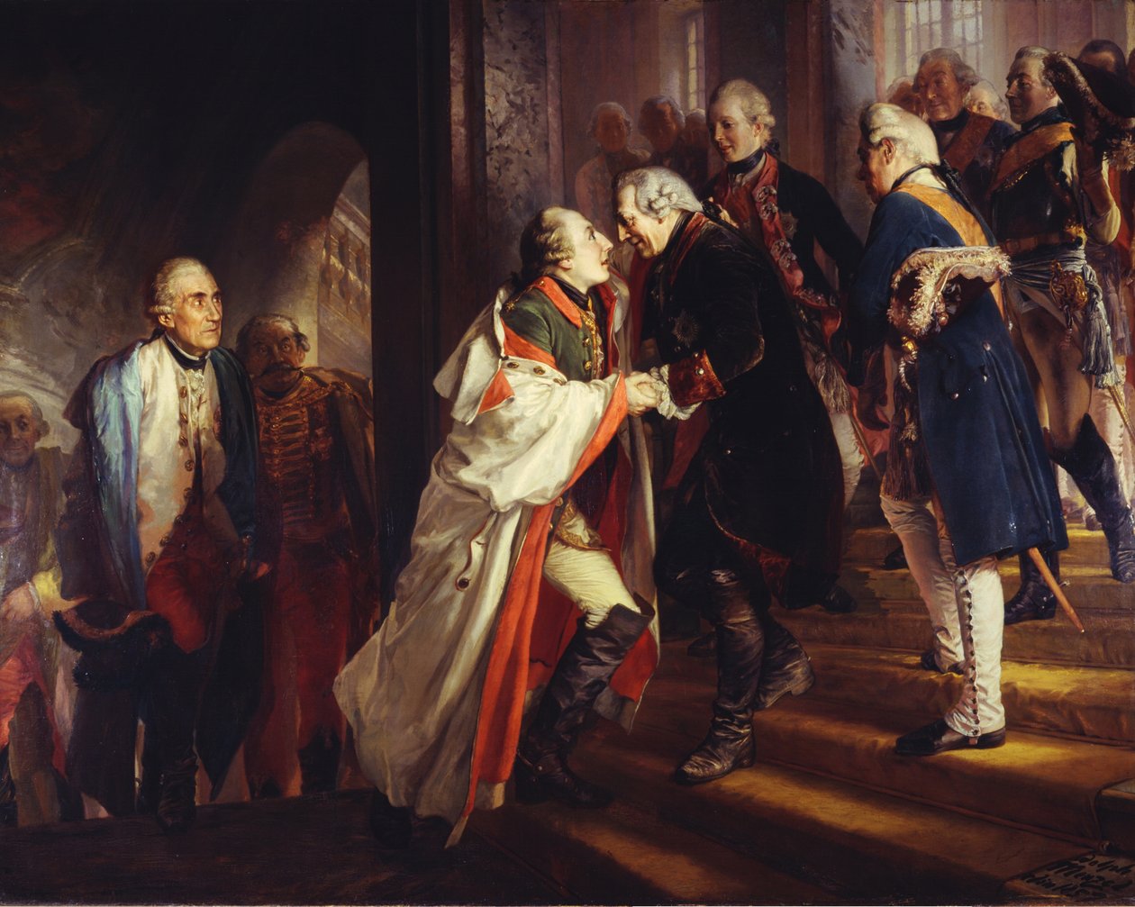 Spotkanie Fryderyka II z cesarzem Józefem II w Nysie w 1769 roku autorstwa Adolph Menzel