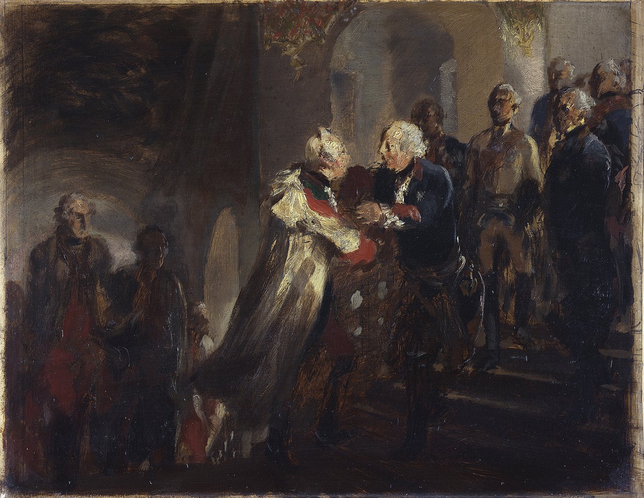 Spotkanie Fryderyka II z cesarzem Józefem II w Nysie w 1769 roku. Szkic autorstwa Adolph Menzel